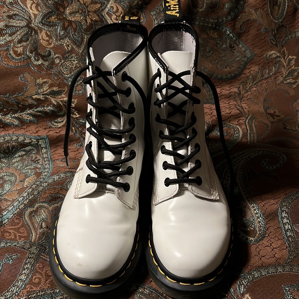 Dr Martin's White Leather Lace Up Boots